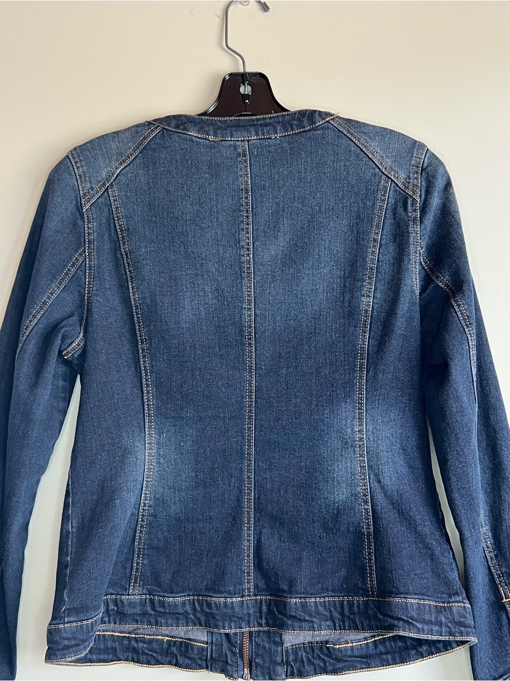 Cleo Denim Jacket Womens XS Dark Wash Zip Front Stretch Fitted - Picture 9 of 10